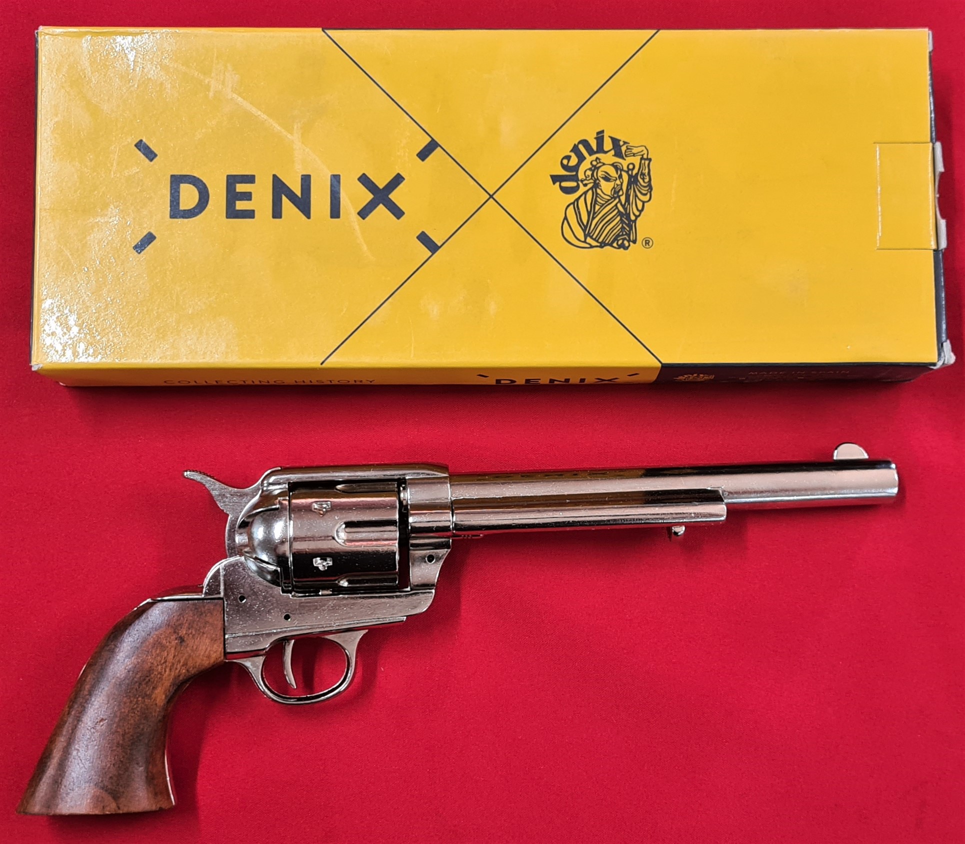 DENIX REPLICA GUN 1873 NICKLE COLT PEACE MAKER REVOLVER PISTOL - 1191/NQ - Image 5