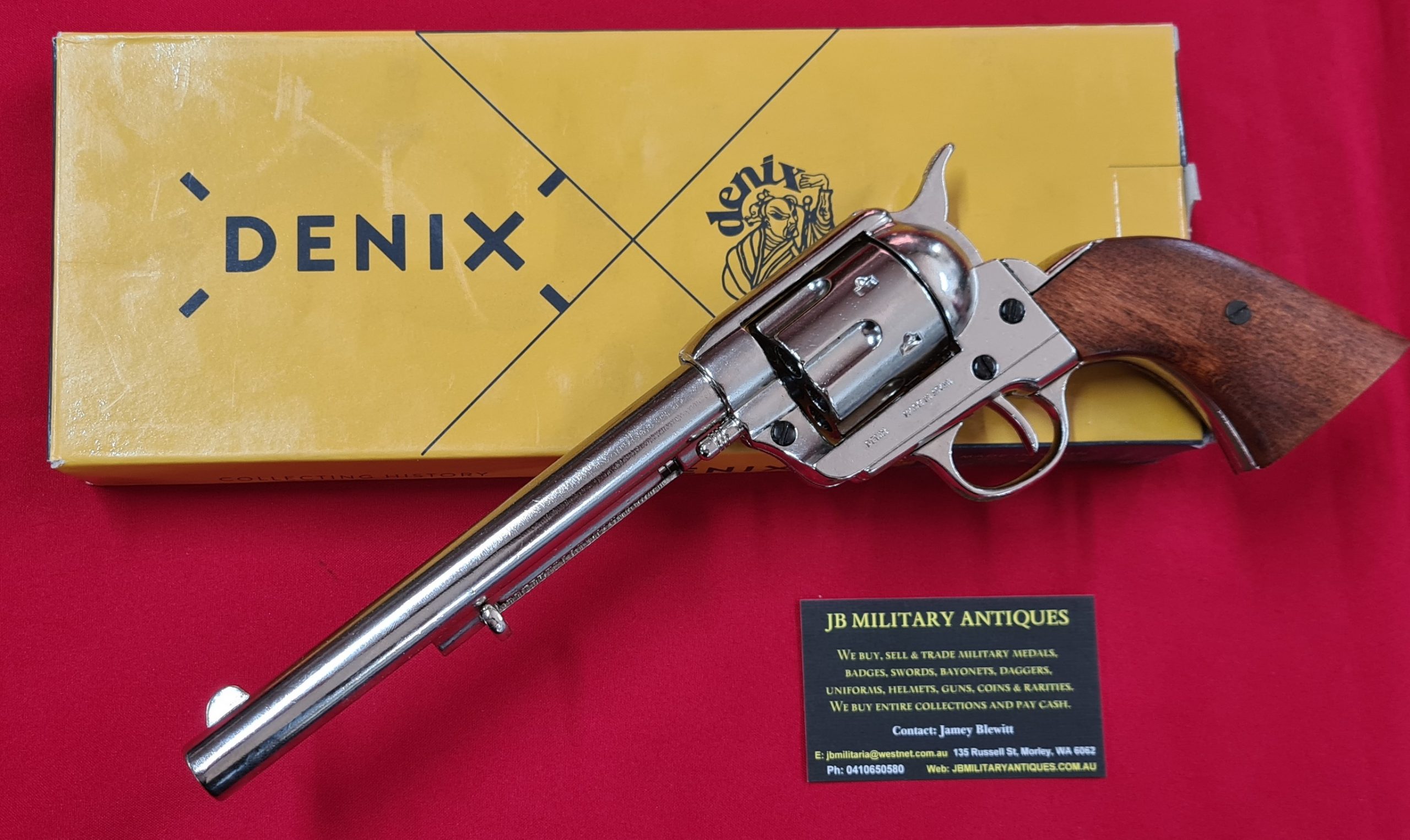 DENIX REPLICA GUN 1873 NICKLE COLT PEACE MAKER REVOLVER PISTOL - 1191/NQ