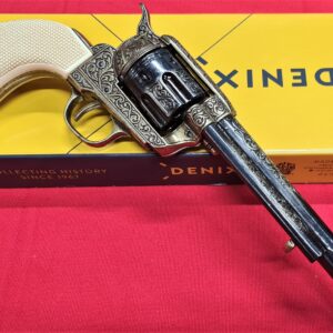 DENIX REPLICA GUN 1873 ENGRAVED COLT PEACE MAKER REVOLVER PISTOL BRASS & BLACK WITH EAGLE GRIP