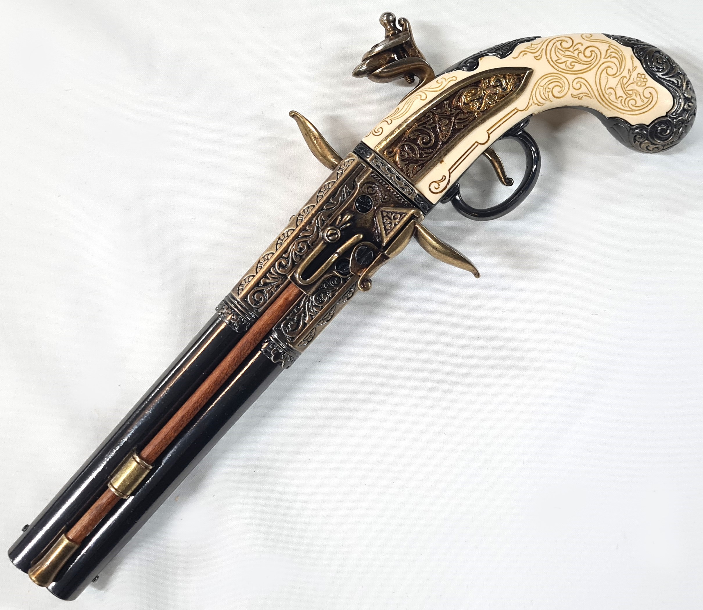 DENIX 1750 ENGLISH FLINTLOCK PISTOL ROTATING DOUBLE BARREL 1264