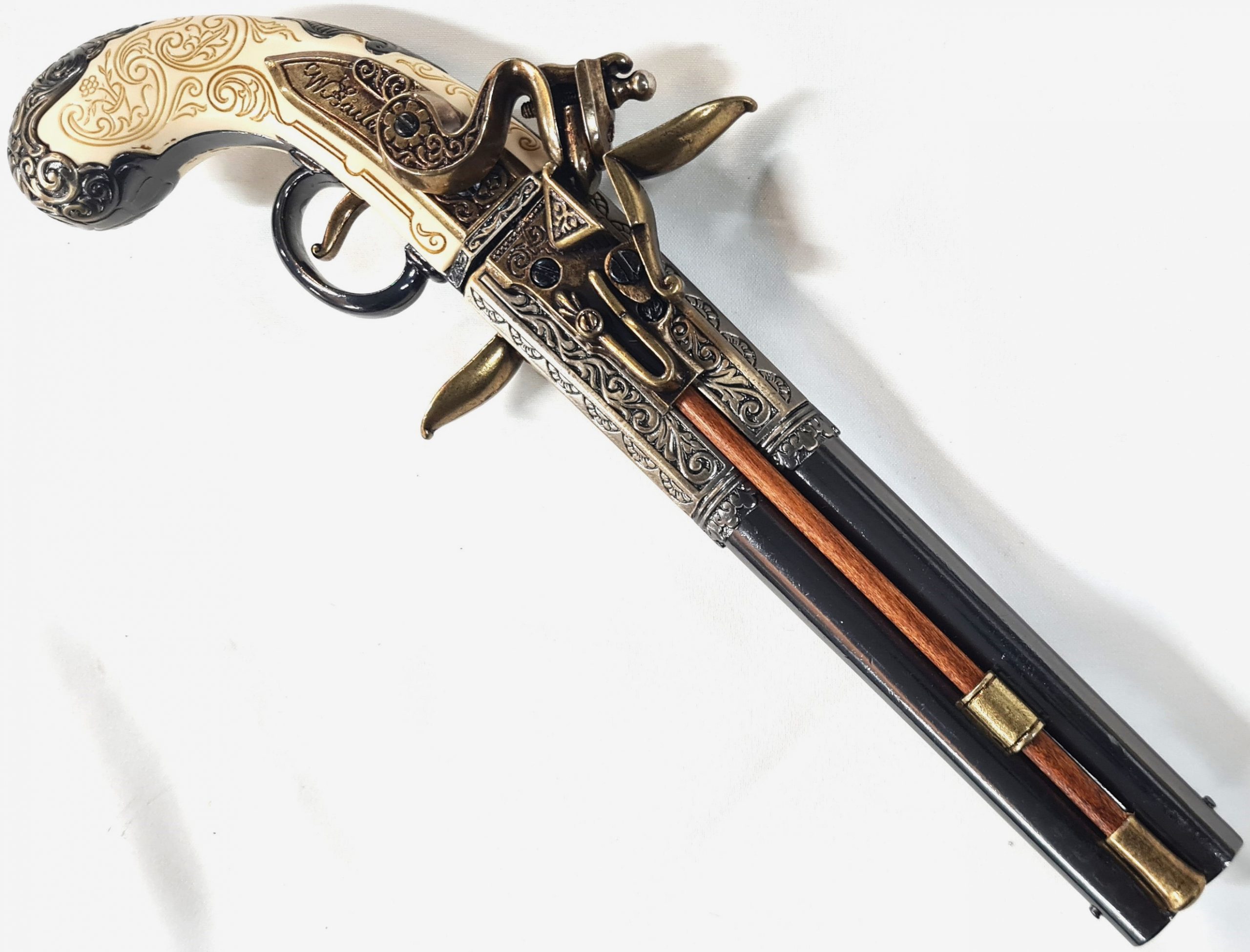 DENIX 1750 ENGLISH FLINTLOCK PISTOL ROTATING DOUBLE BARREL 1264 - Image 7