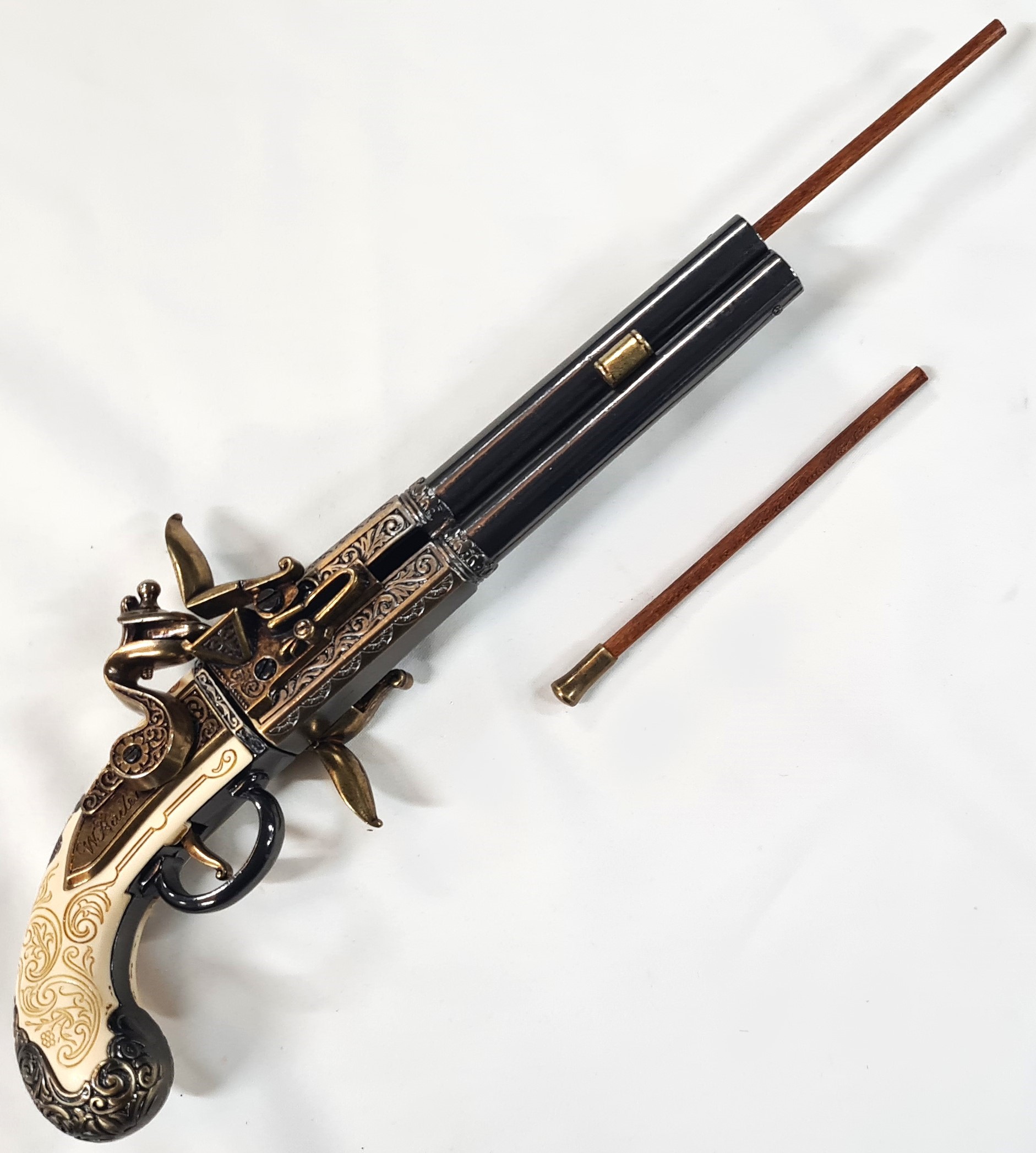 DENIX 1750 ENGLISH FLINTLOCK PISTOL ROTATING DOUBLE BARREL 1264 - Image 5