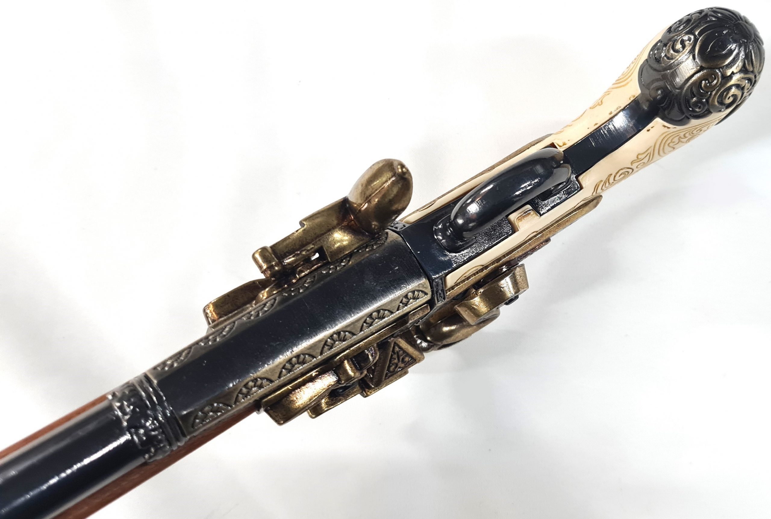 DENIX 1750 ENGLISH FLINTLOCK PISTOL ROTATING DOUBLE BARREL 1264 - Image 2