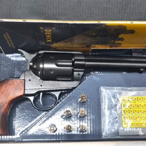 Denix Colt 45 Western frontier revolver antique brown wood grips & 6 cap gun bullets with 50 caps