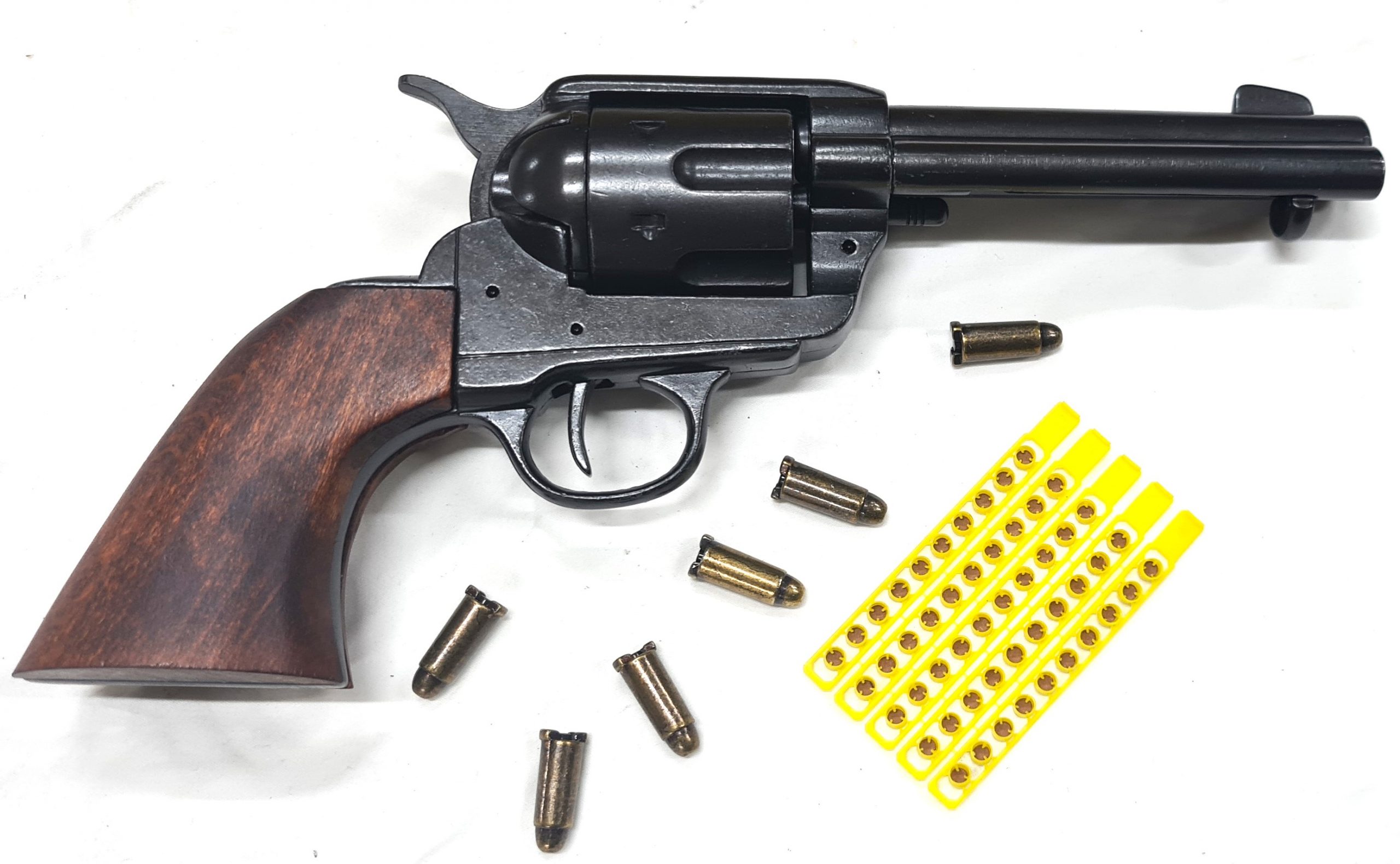 Denix Colt 45 Western frontier revolver antique brown wood grips & 6 cap gun bullets with 50 caps - Image 3