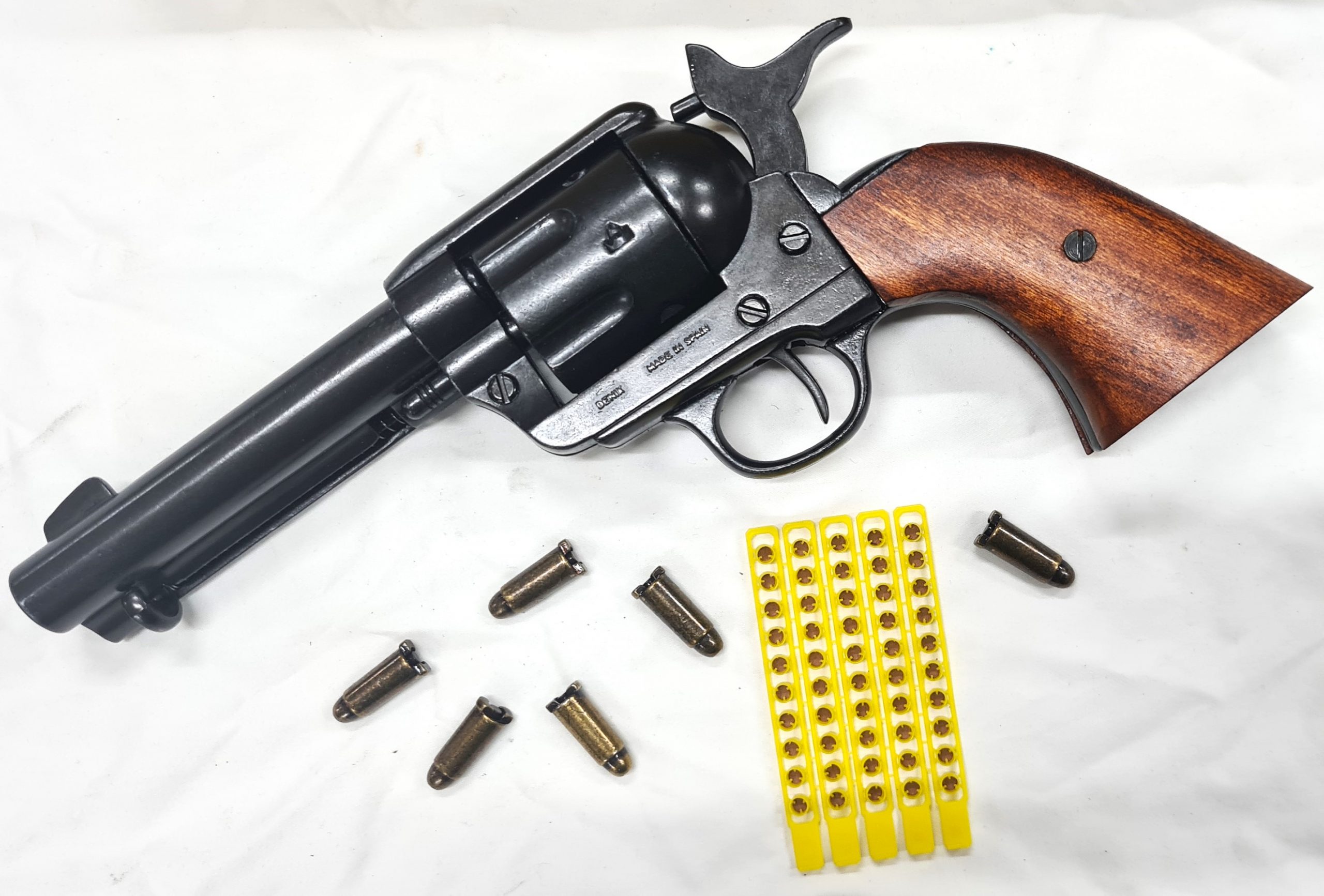Denix Colt 45 Western frontier revolver antique brown wood grips & 6 cap gun bullets with 50 caps - Image 2