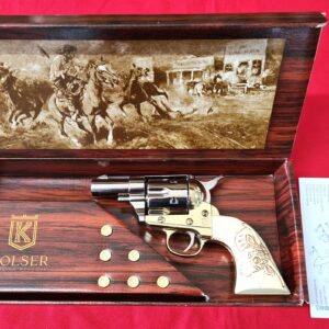Western Peacemaker Snub nose Army Revolver 45 pistol with 6 cap gun bullet rounds and gift box by Kolser silver with faux ivory bull handle. 1061 ITN