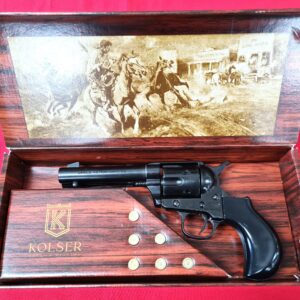 Western Thunderer Single Action Army Revolver 45 pistol with 6 cap gun bullet rounds and gift box by Kolser black with black handle. 1056 1NE