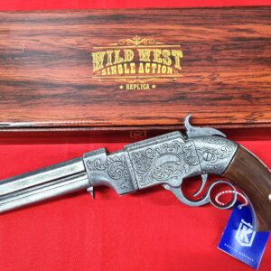 1854 WESTERN LEVER ACTION REPEATER VOLCANIC PISTOL IN ANTIQUE SILVER FINISH WITH FAUX WOOD GRIPS - REPLICA KOLSER GUN. 8749 P