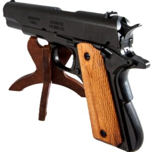 REPLICA M1911 US .45 CAL COLT HAND GUN PISTOL DENIX - STRIP DOWN TYPE HATCHED WOODEN GRIPS - 8312