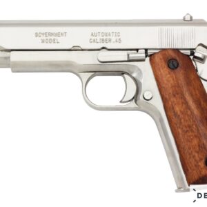 REPLICA M1911 US COLT HAND GUN PISTOL DENIX – NICKEL STRIP DOWN TYPE WOODEN GRIPS - 6312