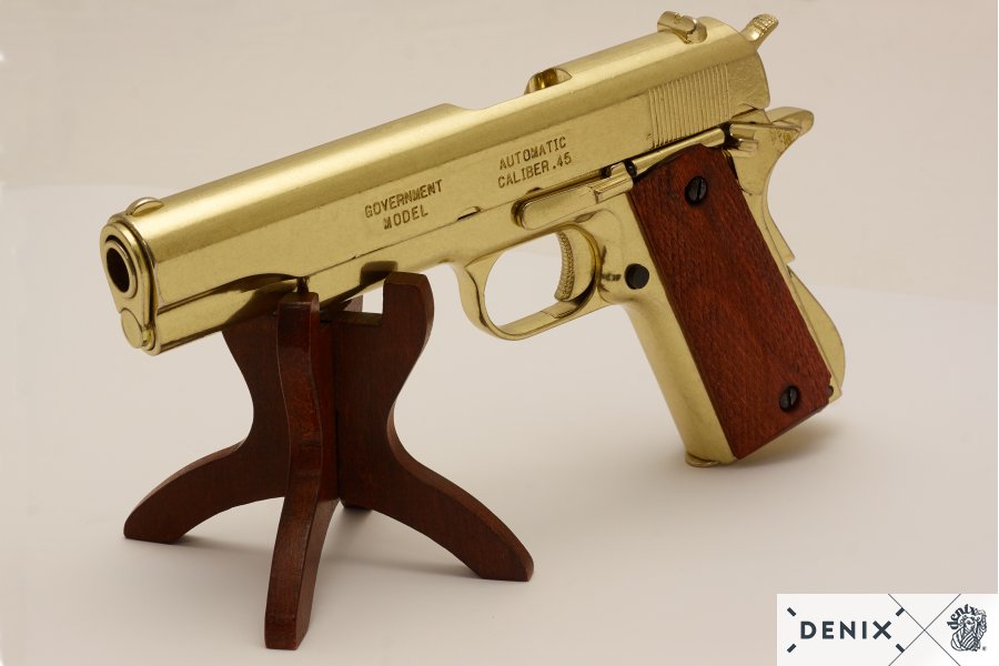 REPLICA M1911 US COLT HAND GUN PISTOL DENIX – GOLD STRIP DOWN TYPE WOODEN GRIPS - 5312 - Image 5