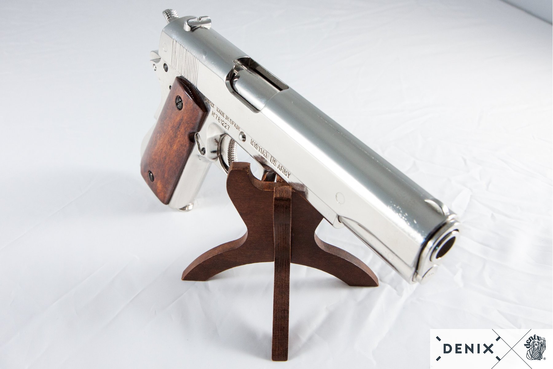 REPLICA M1911 US COLT HAND GUN PISTOL DENIX – NICKEL STRIP DOWN TYPE WOODEN GRIPS - 6312 - Image 4