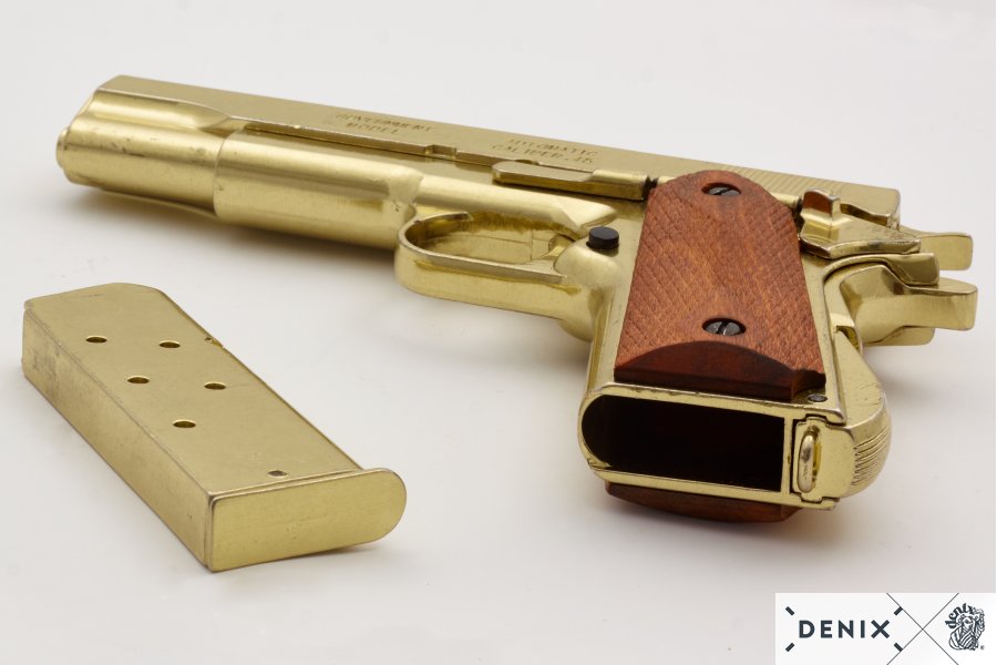 REPLICA M1911 US COLT HAND GUN PISTOL DENIX – GOLD STRIP DOWN TYPE WOODEN GRIPS - 5312 - Image 2
