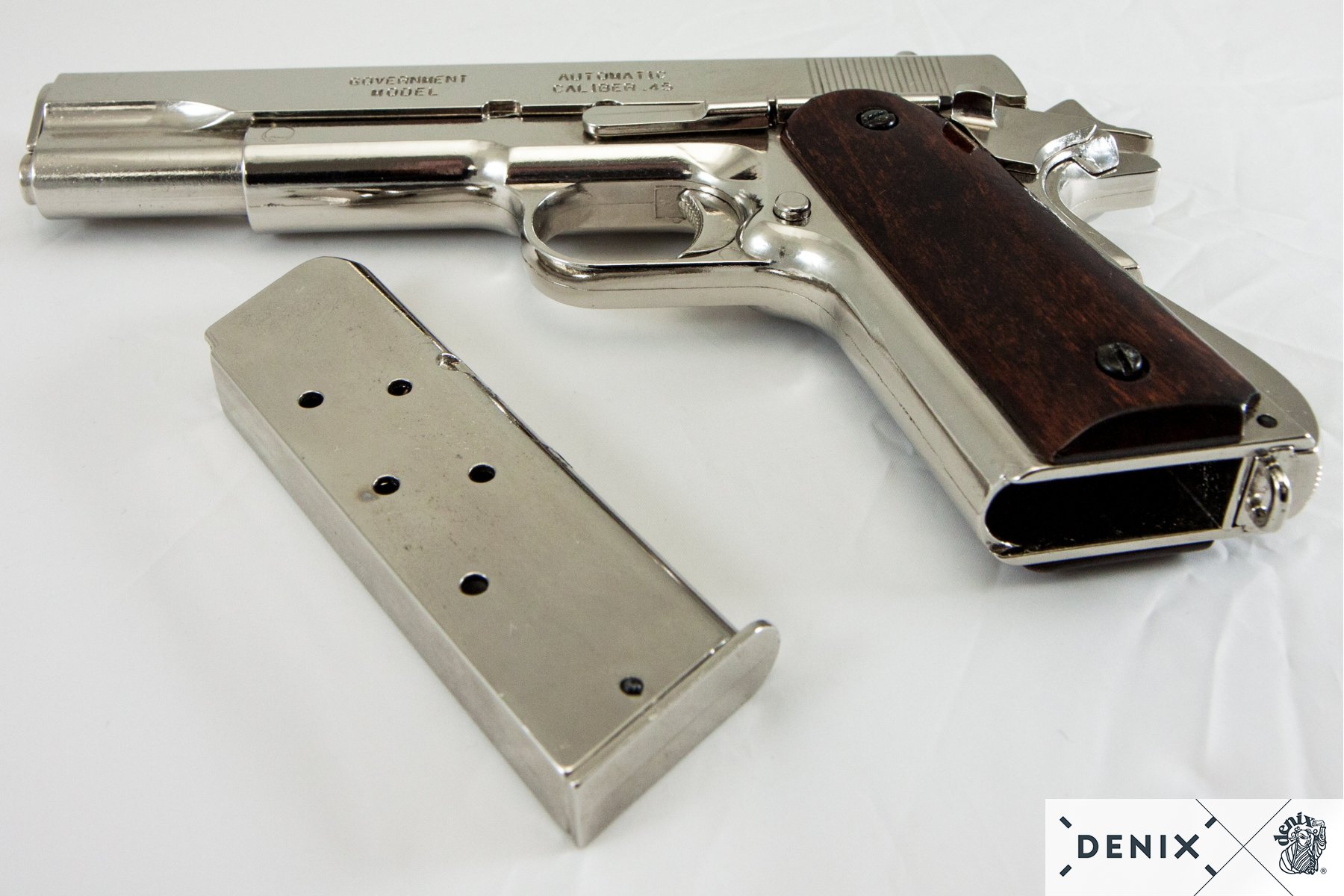 REPLICA M1911 US COLT HAND GUN PISTOL DENIX – NICKEL STRIP DOWN TYPE WOODEN GRIPS - 6312 - Image 7