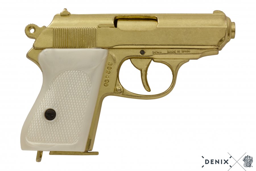 DENIX REPLICA GUN WALTHER PPK JAMES BOND STYLE PISTOL GOLD - 5277