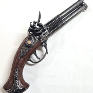 DENIX FRENCH REVOLVING 2 BARREL FLINTLOCK PISTOL FRANCE 18THc. ENGRAVED