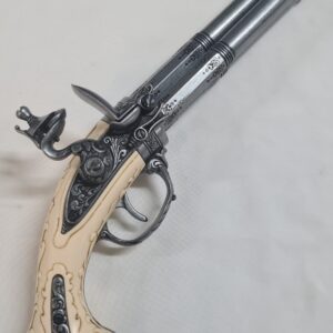 DENIX FRENCH REVOLVING TRIPLE BARREL FLINTLOCK PISTOL FRANCE 18THc. ENGRAVED Faux ivory