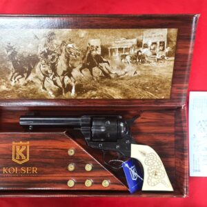 Replica Colt 45 Fast Draw 4.75-inch Revolver with 6 faux bullets and gift box by Kolser - Black with faux ivory snake grip handle - 1062-1S