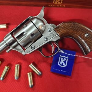 Replica Colt Pocket Revolver .45 with 6 cap gun bullet rounds and gift box by Kolser - Silver with wood handle - 1061-WNP