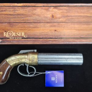 ALLEN & THURBER PEPPERBOX PISTOL 6 SHOTS 1837 IN ANTIQUE  BRASS & STEEL FINISH - REPLICA KOLSER GUN. 8652-L