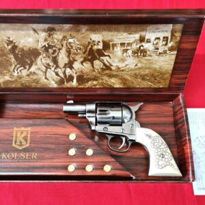 Replica Colt Pocket Revolver .45 with 6 cap gun bullet rounds and gift box by Kolser - Silver with faux ivory snake design handle - 1061-1SNP