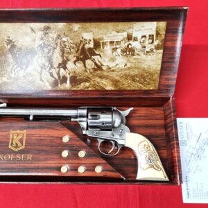 Kolser Western Single Action Army Revolver Colt 45 with 6 cap gun bullet rounds and gift box - 31cm Silver with faux ivory bull handle. 1064-1TNP