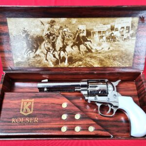 Replica Western Thunderer Revolver with faux pearl handle including 6 faux bullet rounds and gift box by Kolser 25cm - Nickel finish - 1056-1PENB