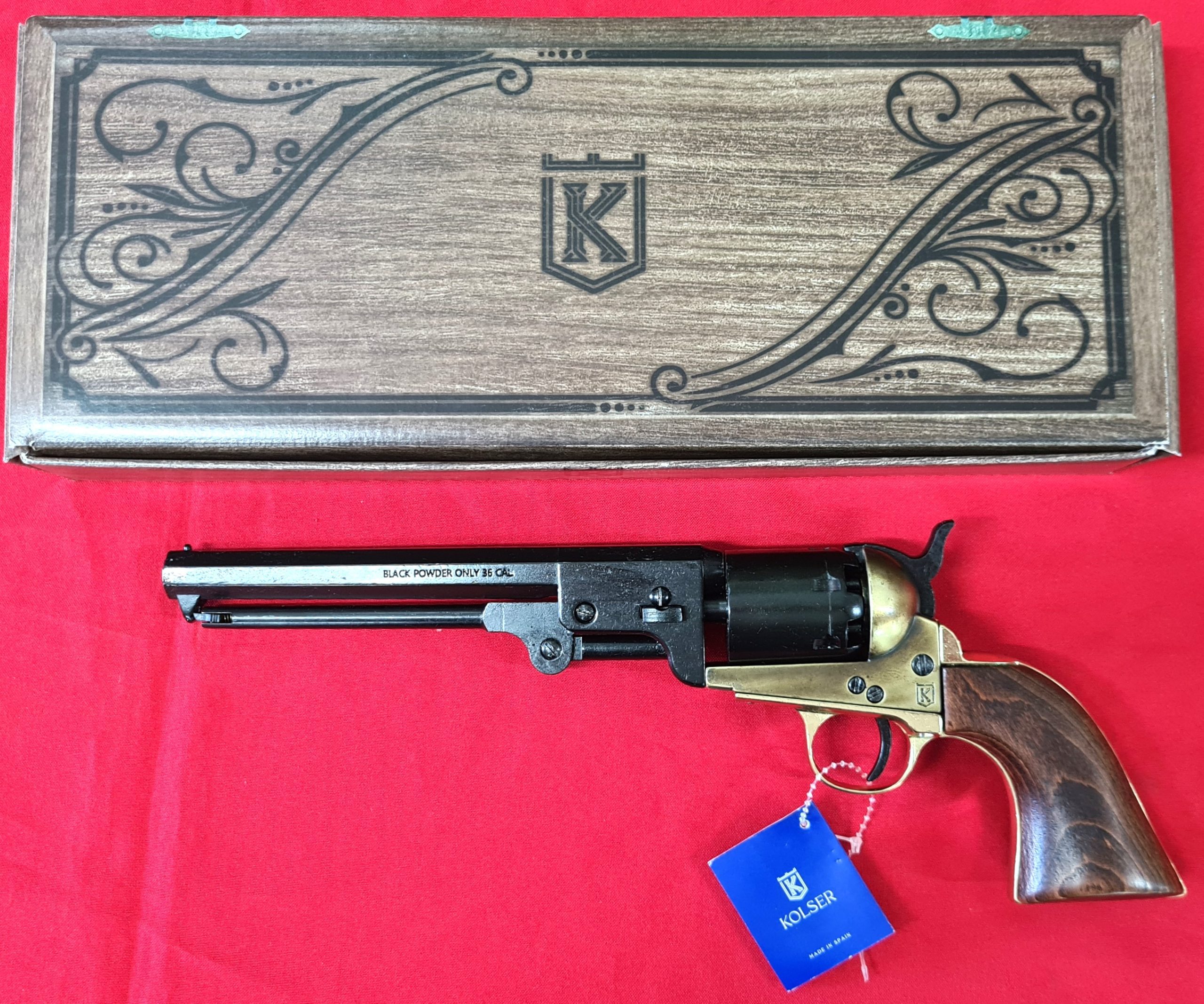 US Western 1851 Colt Navy revolver .36 pistol in brass tone and black with gift box by Kolser, 8751-WL - Image 8