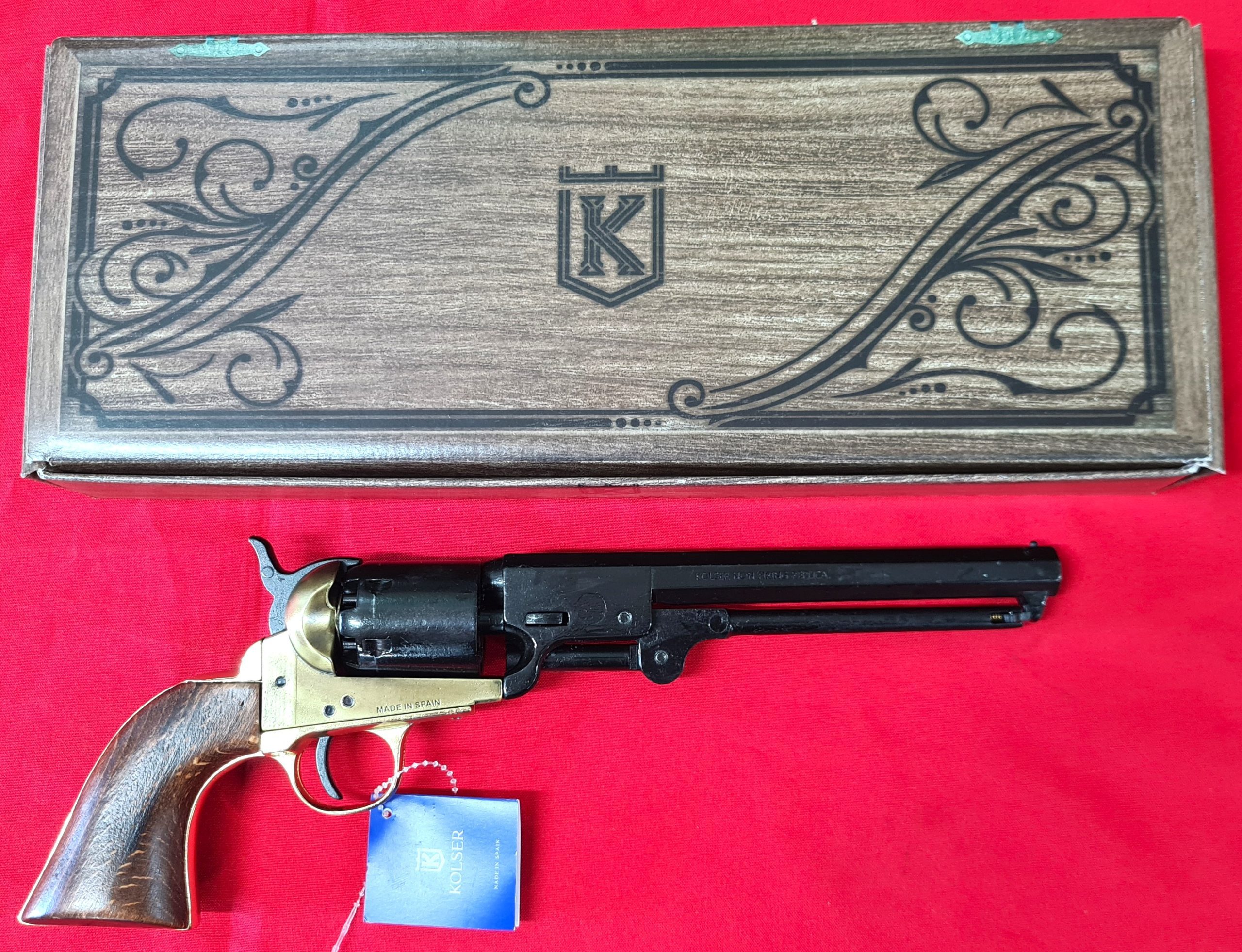 US Western 1851 Colt Navy revolver .36 pistol in brass tone and black with gift box by Kolser, 8751-WL - Image 2