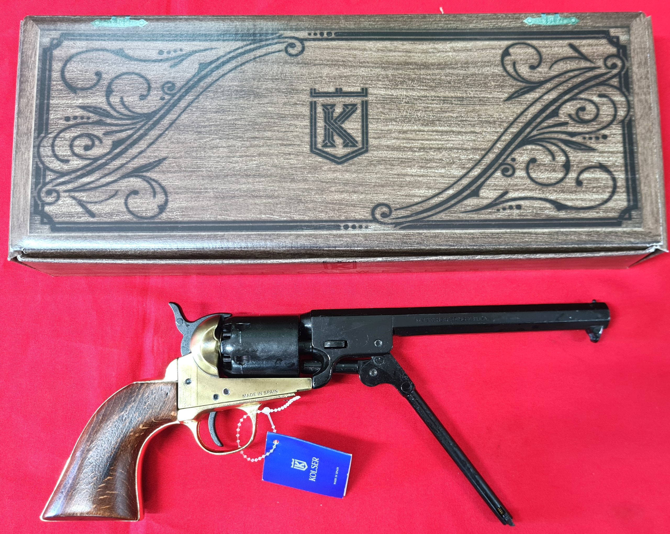 US Western 1851 Colt Navy revolver .36 pistol in brass tone and black with gift box by Kolser, 8751-WL - Image 3