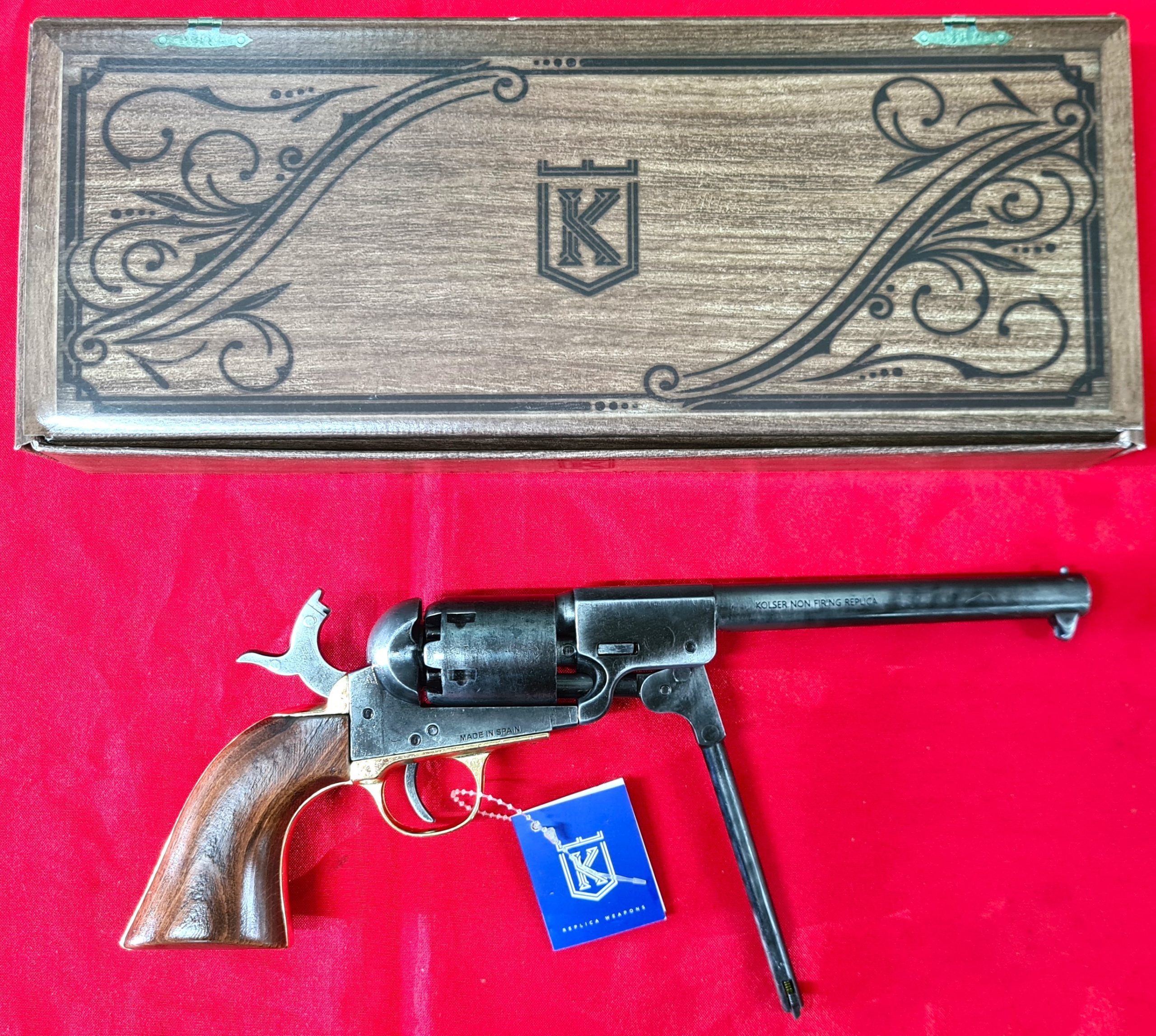 US Western Confederate 1862 Colt Navy revolver .36 pistol in brass tone and antiqued grey black metal with gift box by Kolser 8750-WL - Image 3