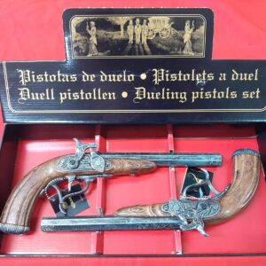KOLSER EUROPEAN FRENCH REPLICA DUELING PISTOLS TWO SET WOOD AND SILVER FINISH IN DISPLAY BOX 1103-2