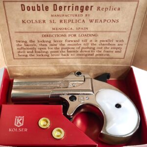 REPLICA DOUBLE DERRINGER PERCUSSION PISTOL - NICKEL WITH PEARL GRIP - 8752-PENB