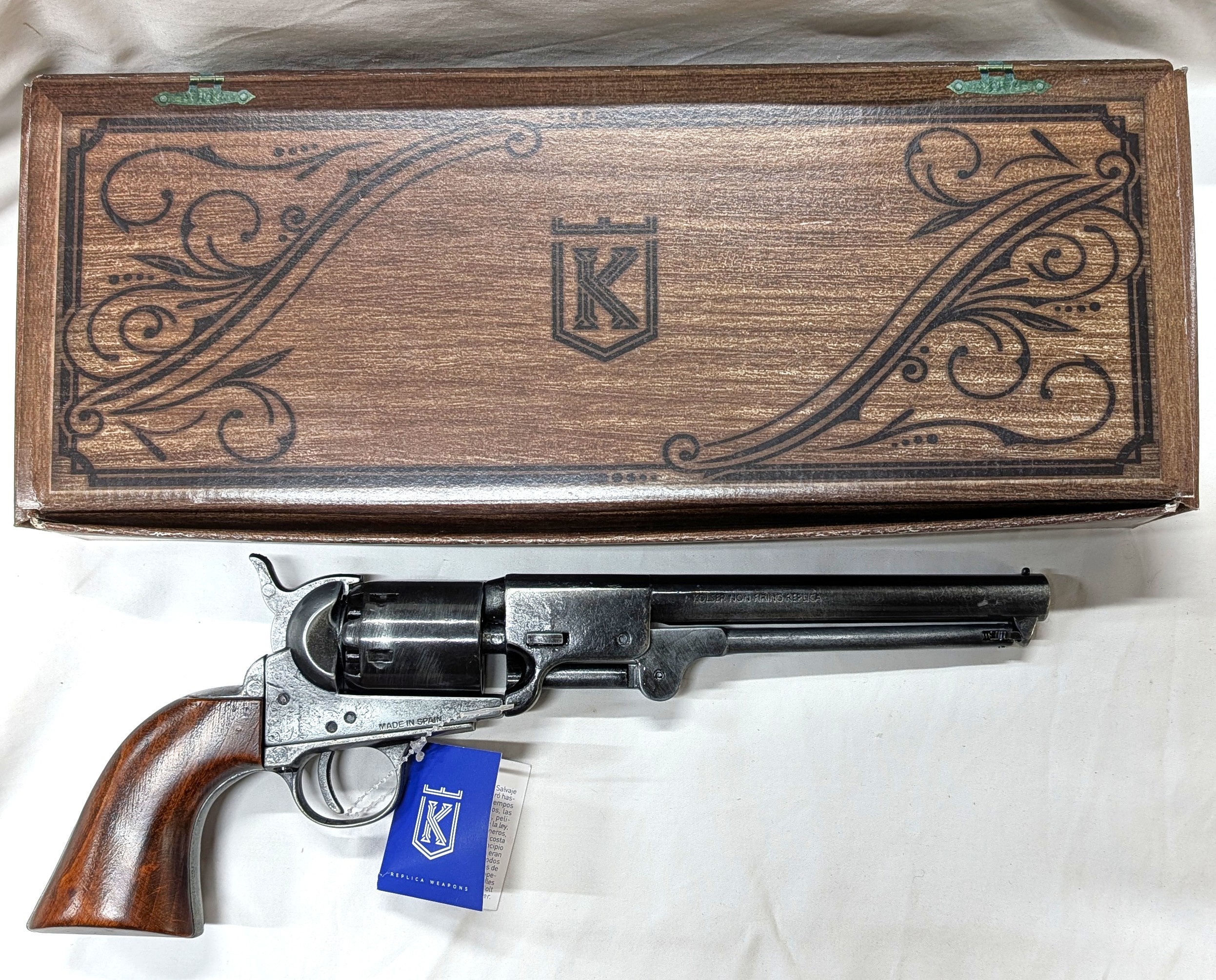 US Western Confederate 1862 Colt Navy revolver .36 pistol in polished grey metal with gift box by Kolser 8750-W - Image 2