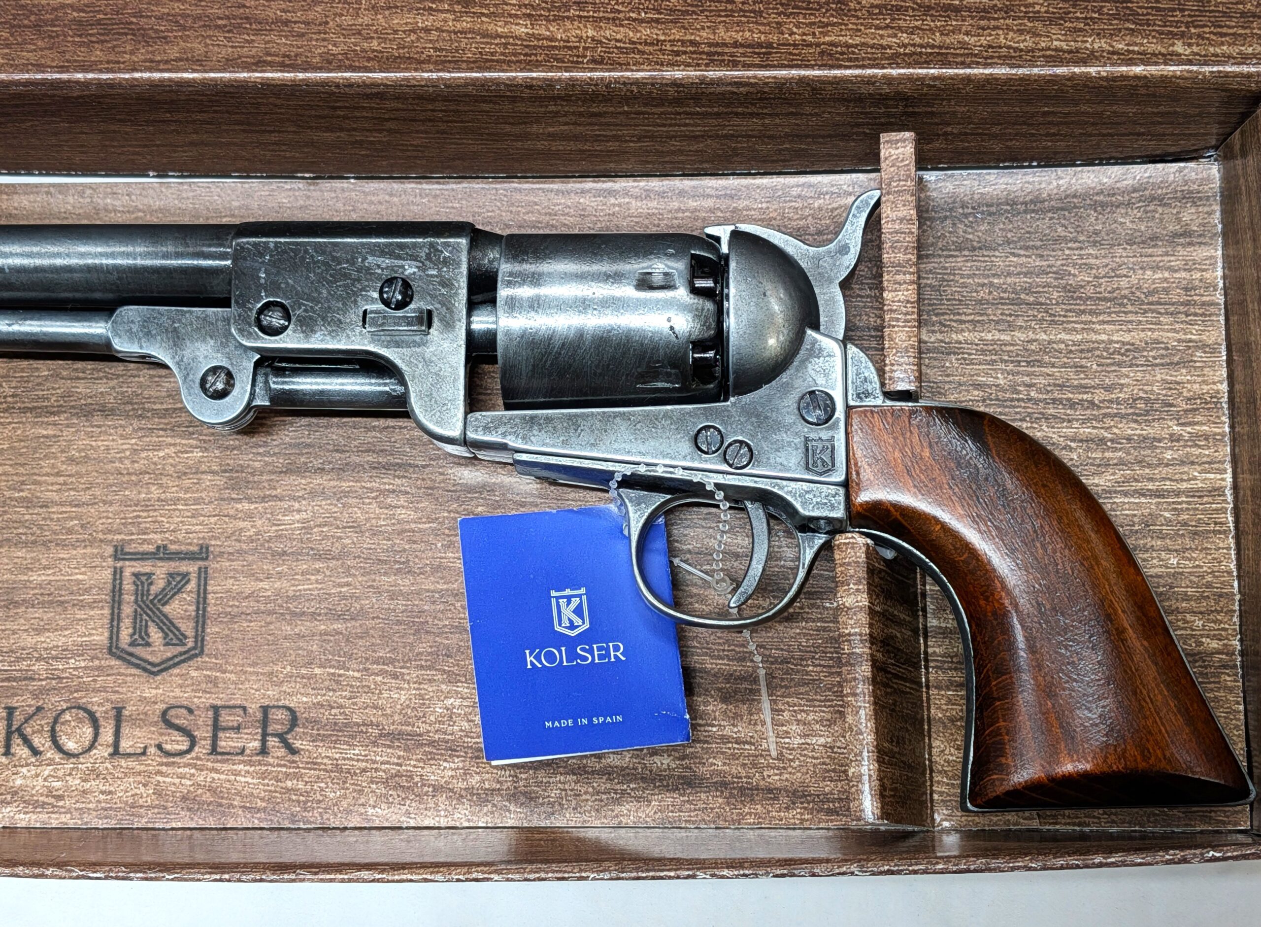 US Western Confederate 1862 Colt Navy revolver .36 pistol in polished grey metal with gift box by Kolser 8750-W - Image 4