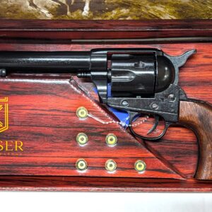 Kolser Western Peacemaker Single Action Army Revolver Colt 45 with 6 cap gun bullet rounds and gift box - 26cm Black with wood grips - 1065-1W