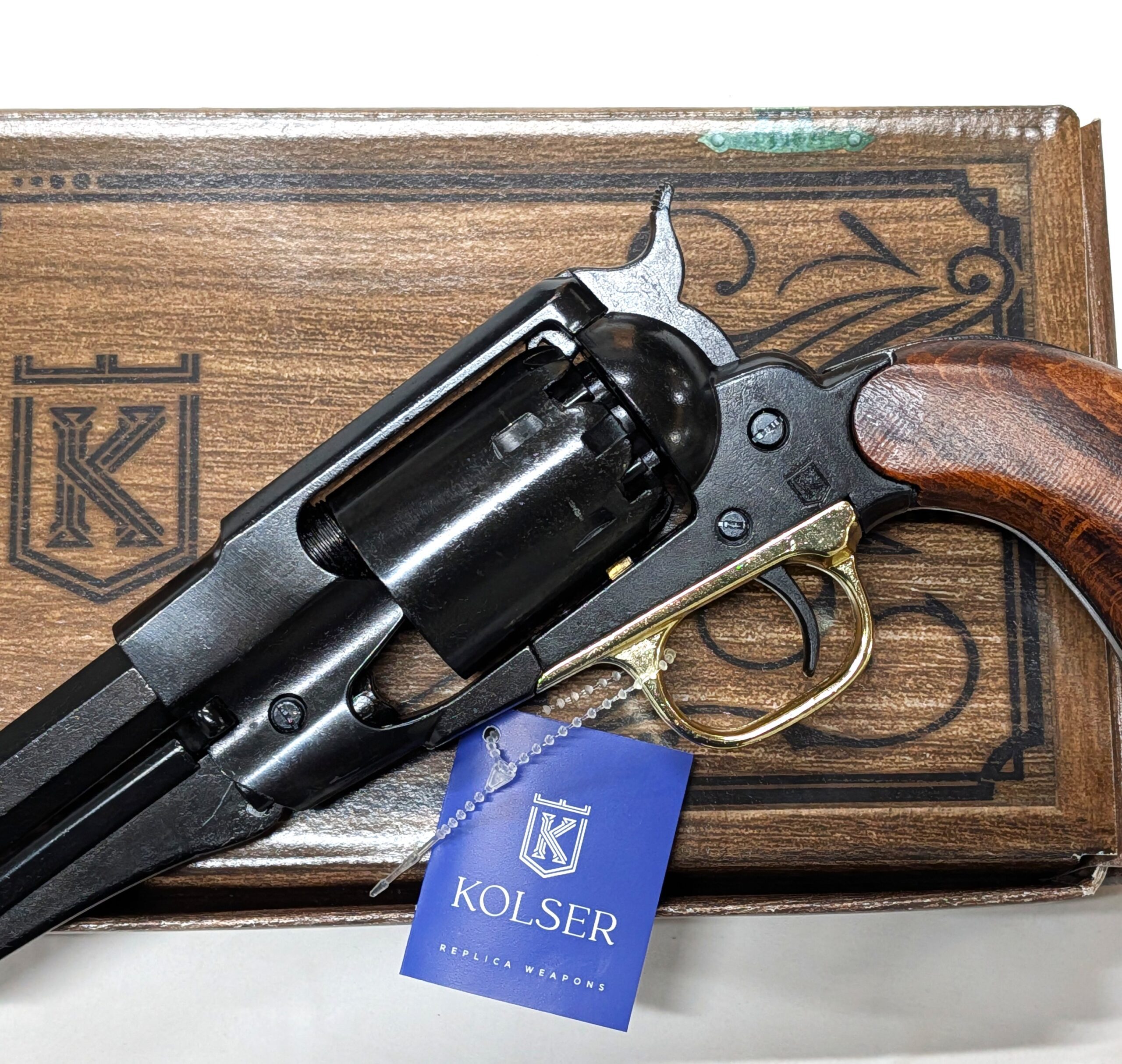 Western Single Action 1858 Remington Revolver pistol with wooden handle by Kolser 8753-W