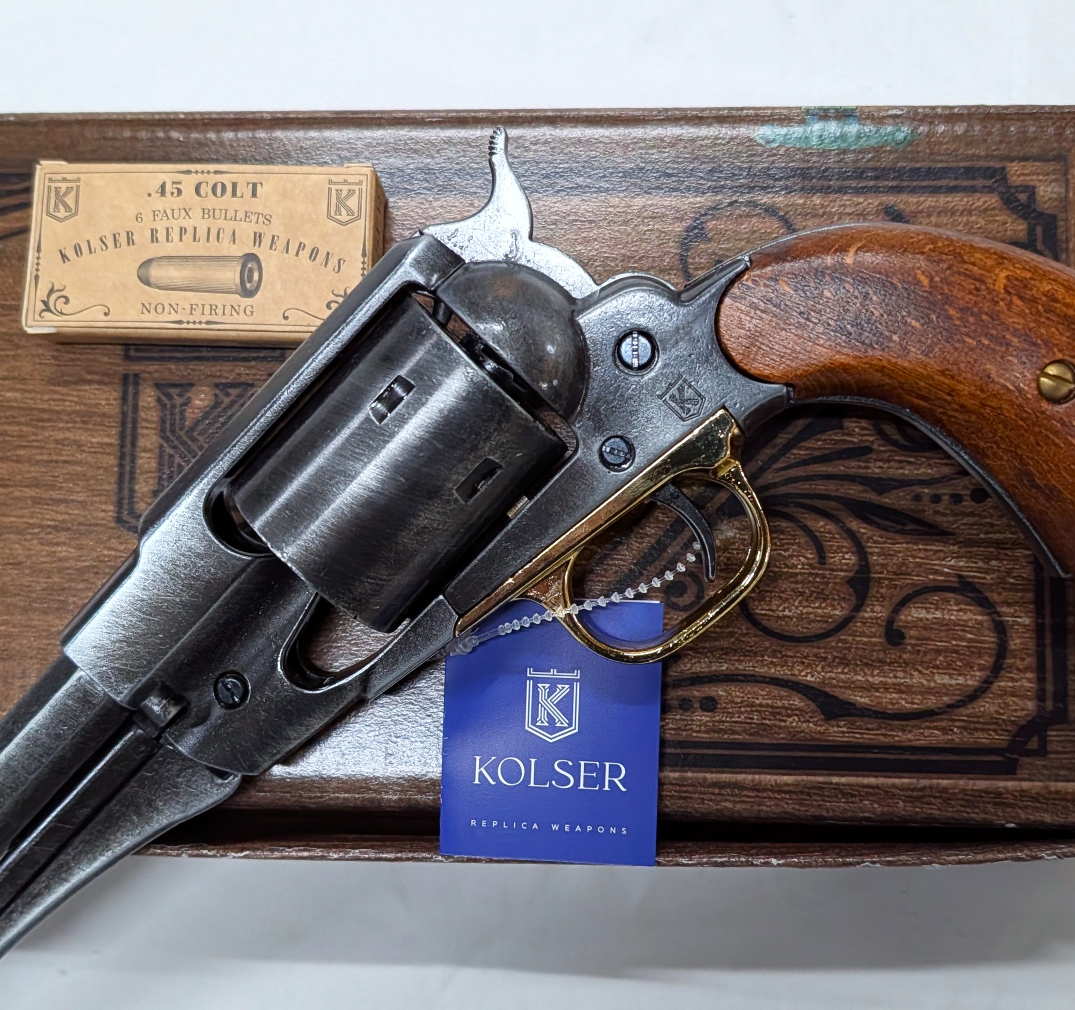 Western Single Action 1858 Converted Remington Revolver pistol with 6 cap gun bullet rounds by Kolser 8754-WO