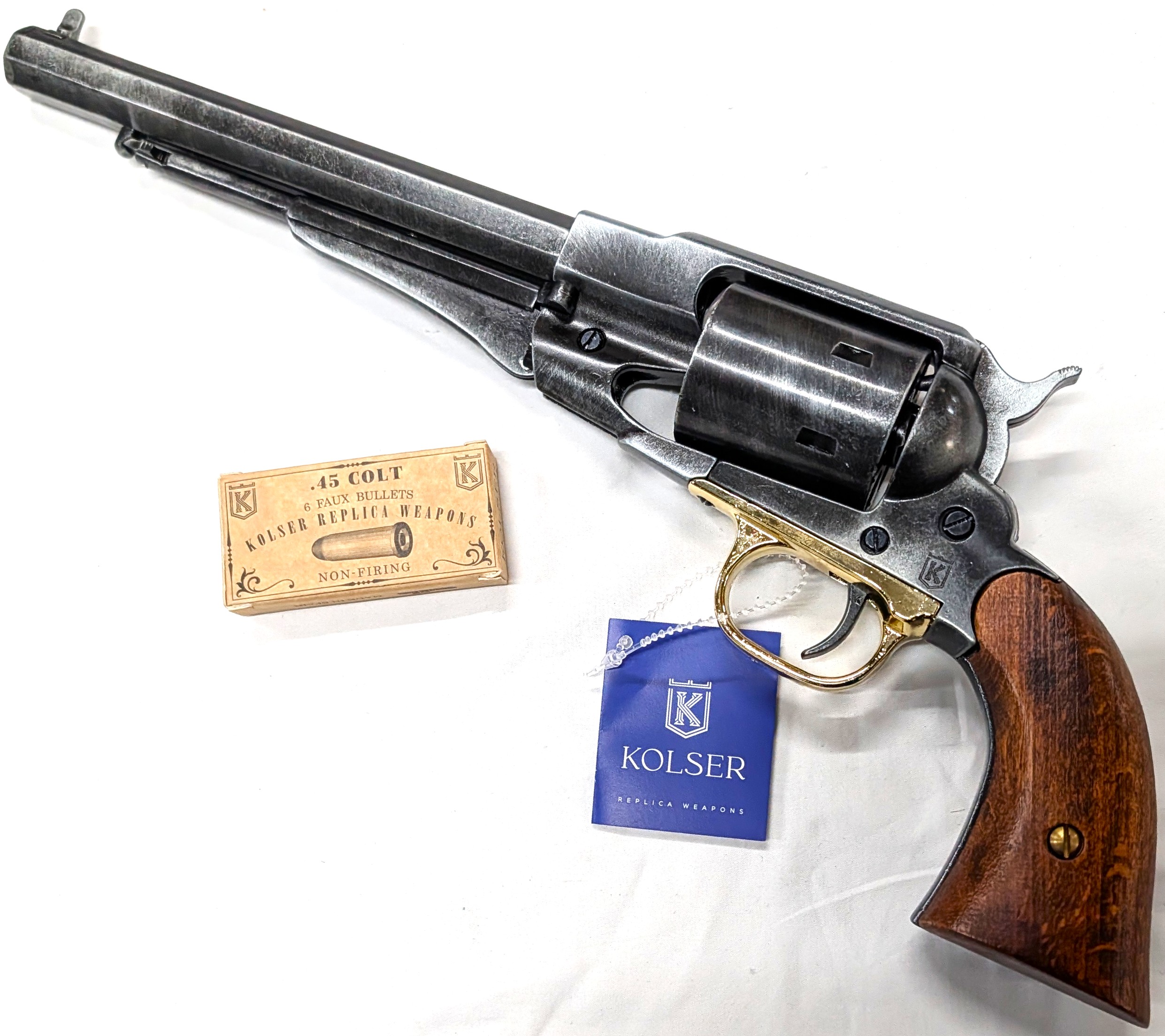 Western Single Action 1858 Converted Remington Revolver pistol with 6 cap gun bullet rounds by Kolser 8754-WO - Image 4