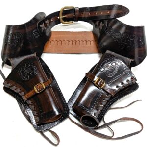 Leather western style belt double holster cowboy rig - Denix 704